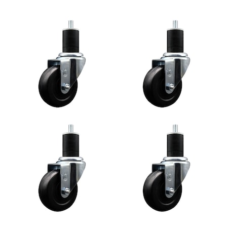Service Caster 3.5'' SS Soft Rubber Wheel Swivel 1-3/4'' Expanding Stem Caster Set, 4PK SCC-SSEX20S3514-SRS-134-4